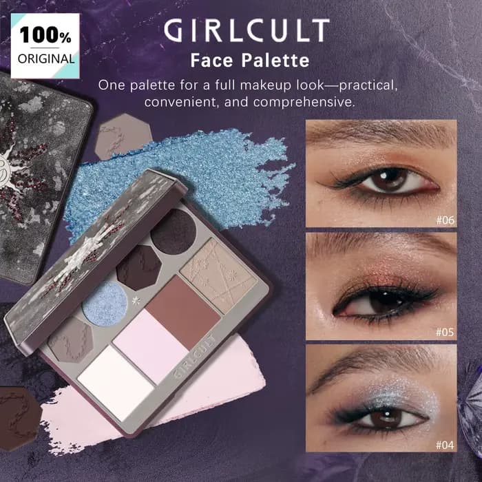 Palette visage Girlcult (04-06), multi-usages, texture de poudre fine, lisse et à faible dispersion,