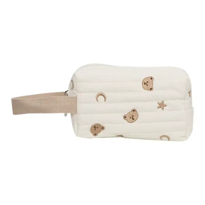 Trousse de toilette mignonne brodée, sac à cosmétiques, fermeture éclair, ours en coton, sac de maqu