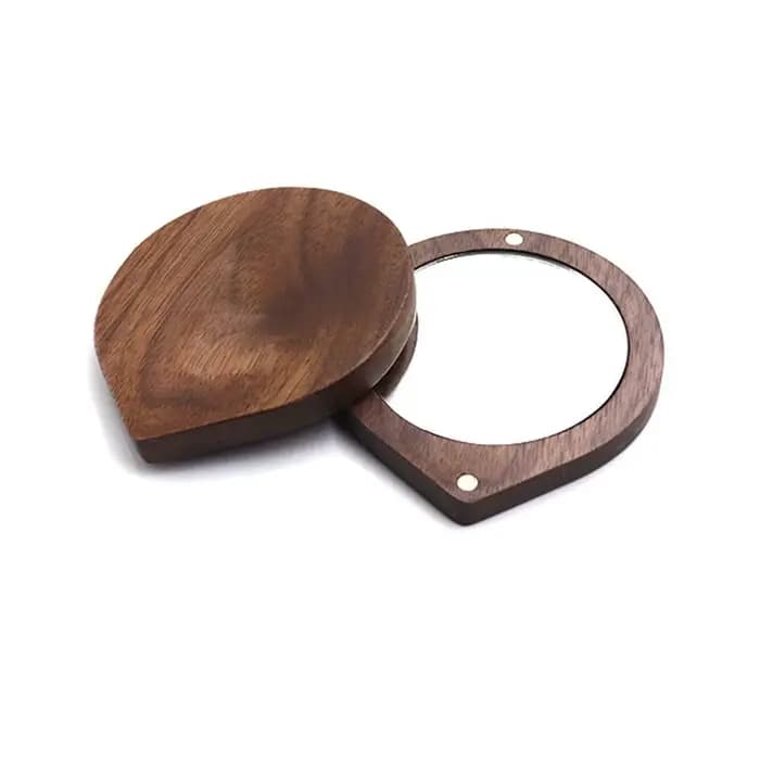 Mini Black Walnut Wood Makeup Mirror Rotatable Foldable Rotating Cosmetic Mirror Round Handheld Comp