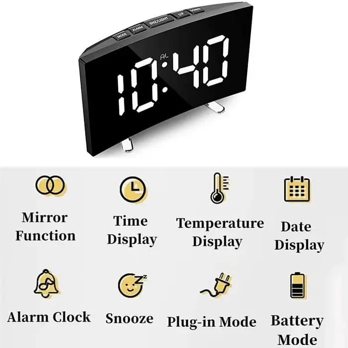 Miroir réveil numérique température Date 2 niveaux de réglage de la luminosité Snooze horloge de Tab
