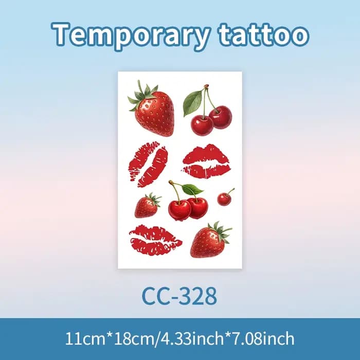 Autocollant de tatouage temporaire Cherry Kiss, longue durée et imperméable, lèvres fruitées, faux t
