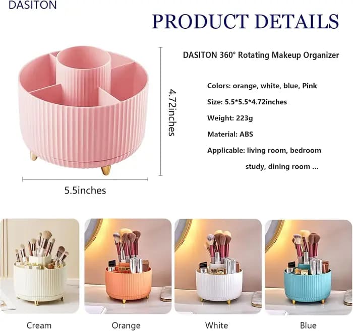 360 °   Boîte de rangement rotative pour outils de maquillage, organisateur de bureau, porte-pinceau