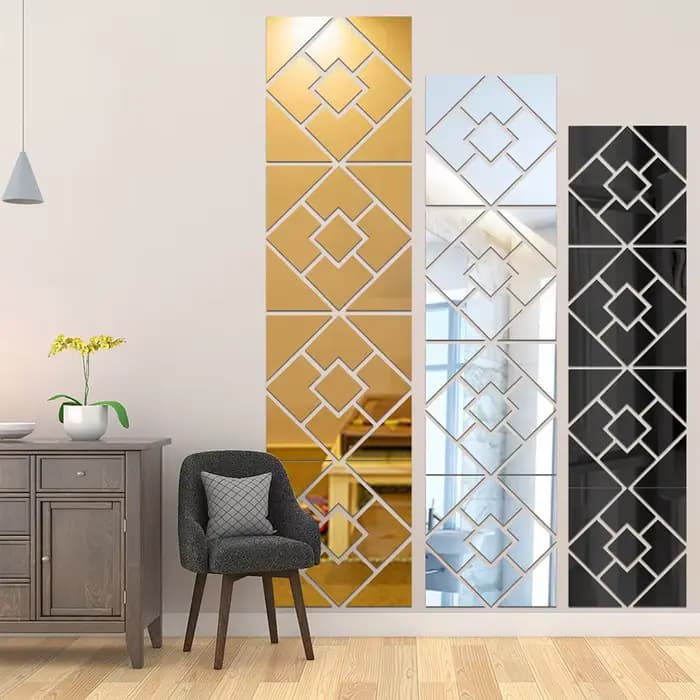 Autocollant mural miroir carré 3D