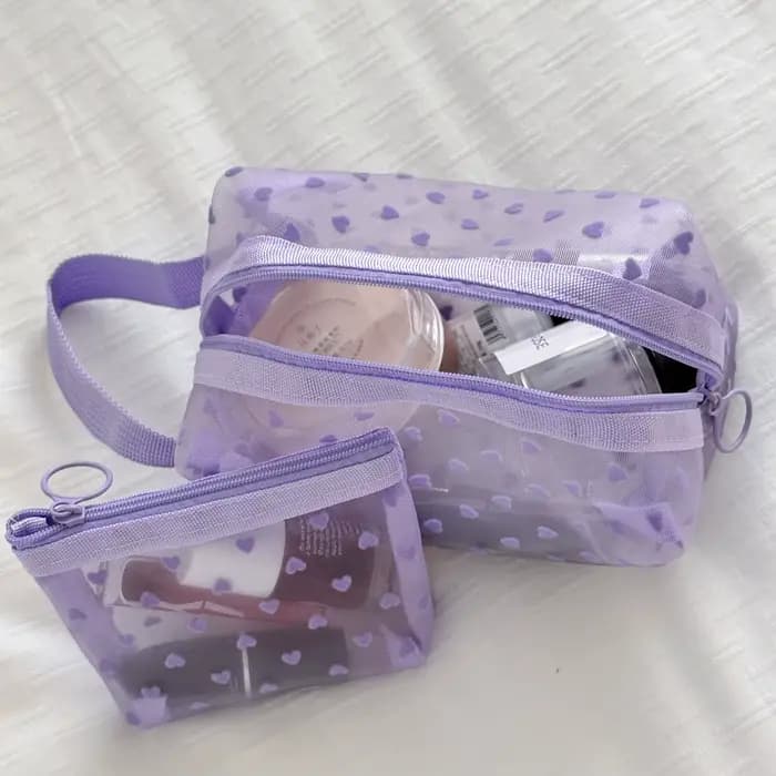 Trousse de maquillage en maille de velours violet
