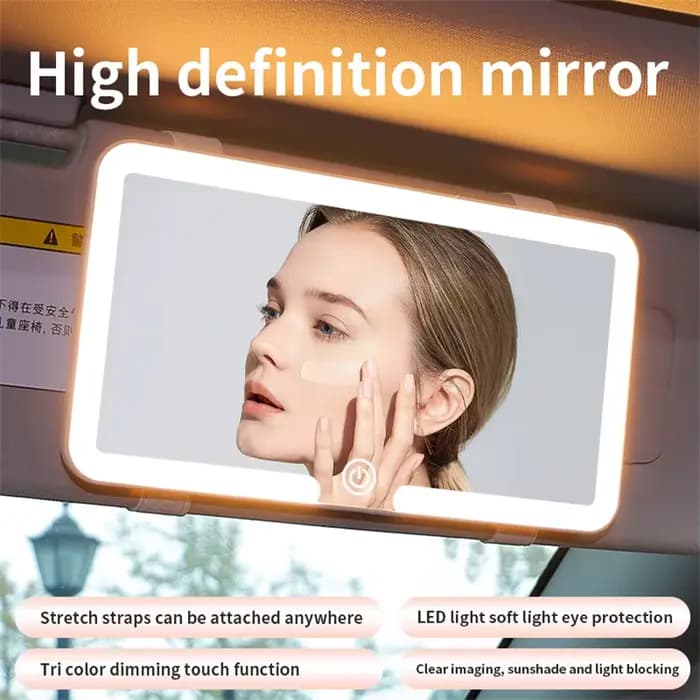 Miroir de maquillage universel pour pare-soleil de voiture avec lumière LED, miroir de vanité HD rechargeable, miroir cosmétique portable pour l'intérieur de la voiture