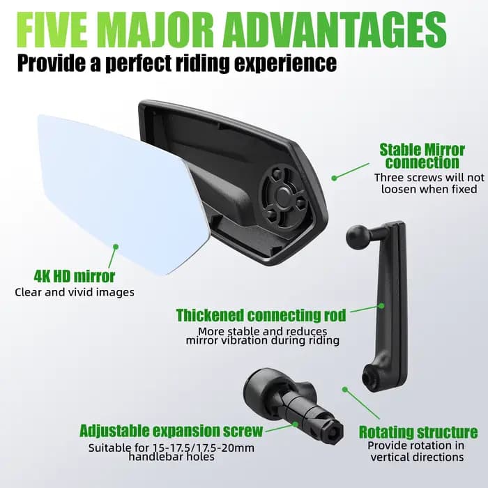 Rétroviseur de vélo RBRL HD grand angle pour extrémité de guidon, anti-chute, réglable à 360°, pour VTT, vélo de route, vélo électrique, trottinette