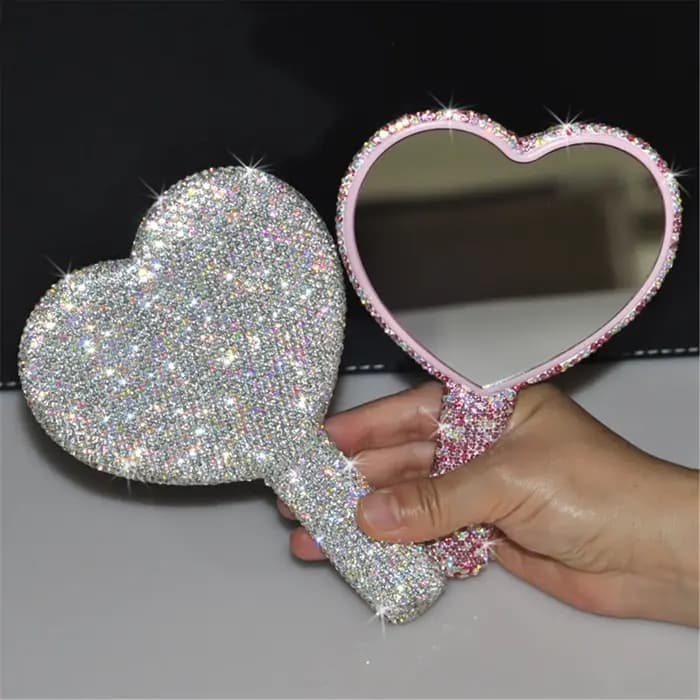 Miroir de maquillage à main en diamant