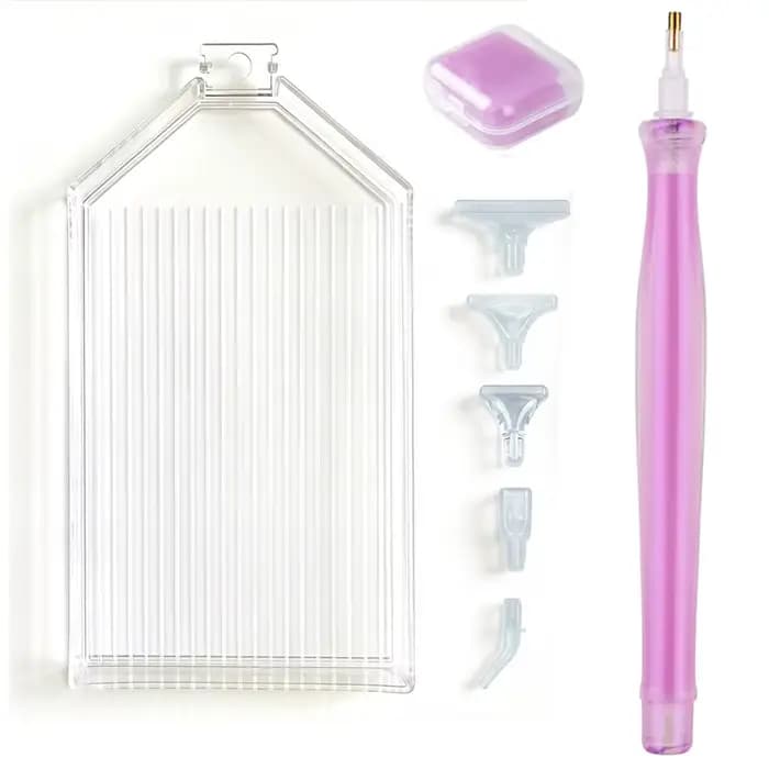 Accessoires de peinture diamant : Ensemble de plateaux pour stylos, outils de pose de strass pour nail art, stylos à points avec plateau de rangement, colle, argile et cire