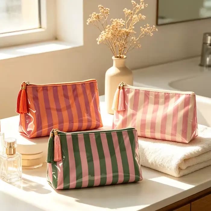 Trousse de maquillage rayée
