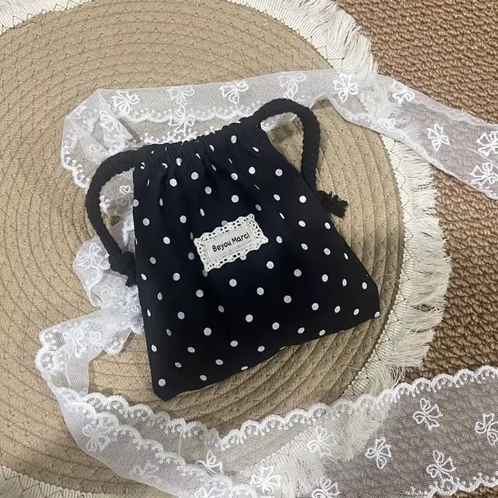 Trousse de Toilette de Voyage Grande Capacité à Cordon de Serrage à Pois