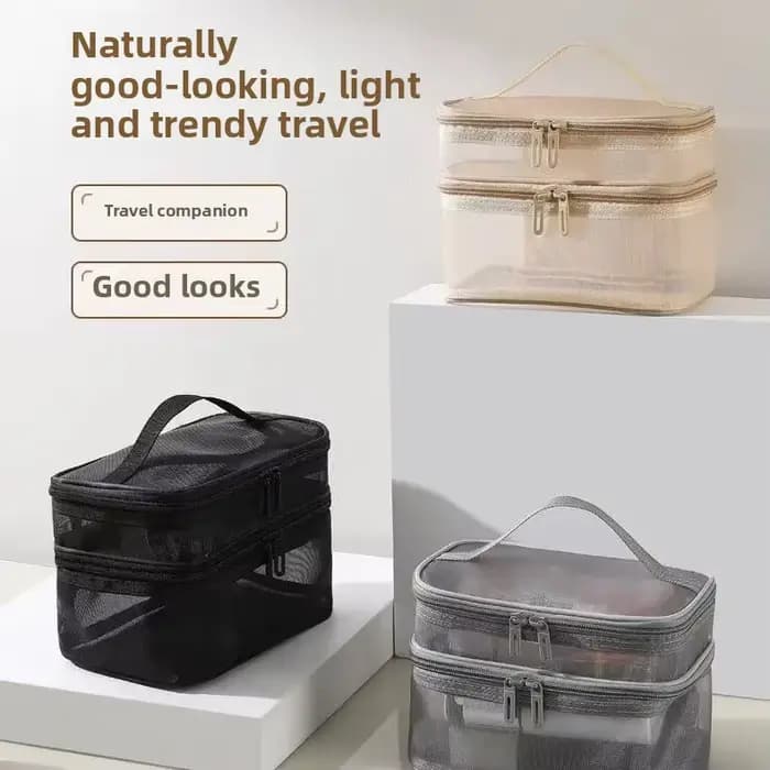 Sac à cosmétiques en maille de grande capacité