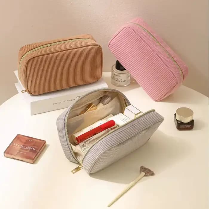 Sac à cosmétiques de voyage en velours côtelé