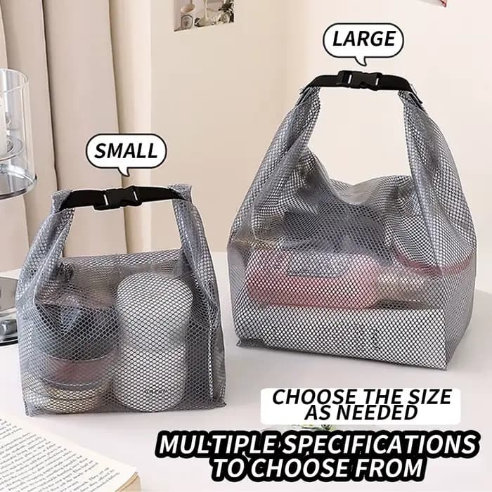 Trousse de toilette en maille imperméable, organiseur de cosmétiques à cordon avec boucle à dégagement rapide, pochette transparente pour voyage, gym et salle de sport