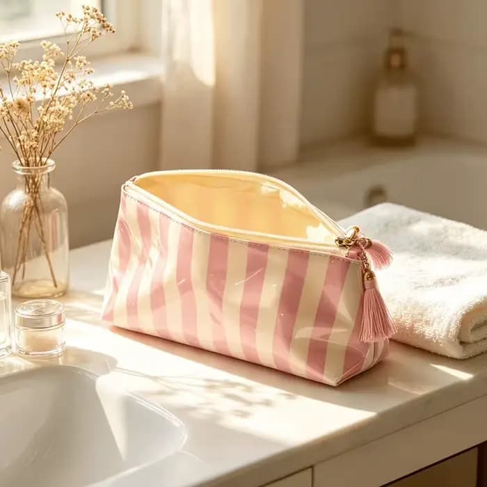 Trousse de maquillage rayée