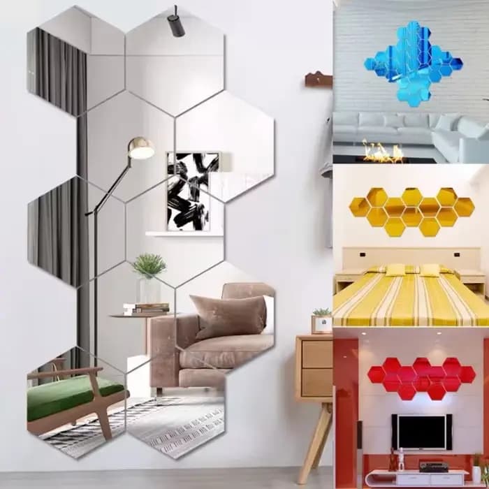 Autocollant mural miroir hexagonal en acrylique 3D