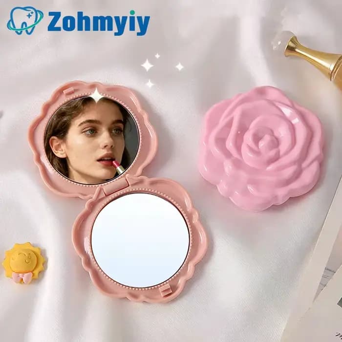 1PCS Miroir de poche rétro portable en forme de rose