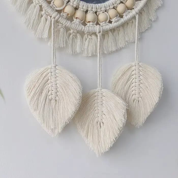 Miroir mural rond en macramé