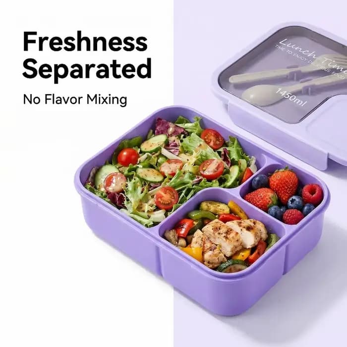 Boîte à bento - Boîte à lunch portable avec couverts intégrés et compartiment à sauce, boîte de rangement carrée pour repas, idéale pour l'école, le bureau et les voyages