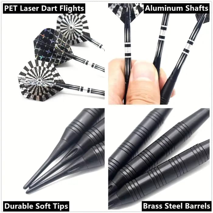 Plateau de fléchettes électroniques spécial avec jeu de fléchettes à pointe souple, comprenant une flèche en plastique de 23g, un corps de fléchette en laiton et une tige de fléchette en aluminium