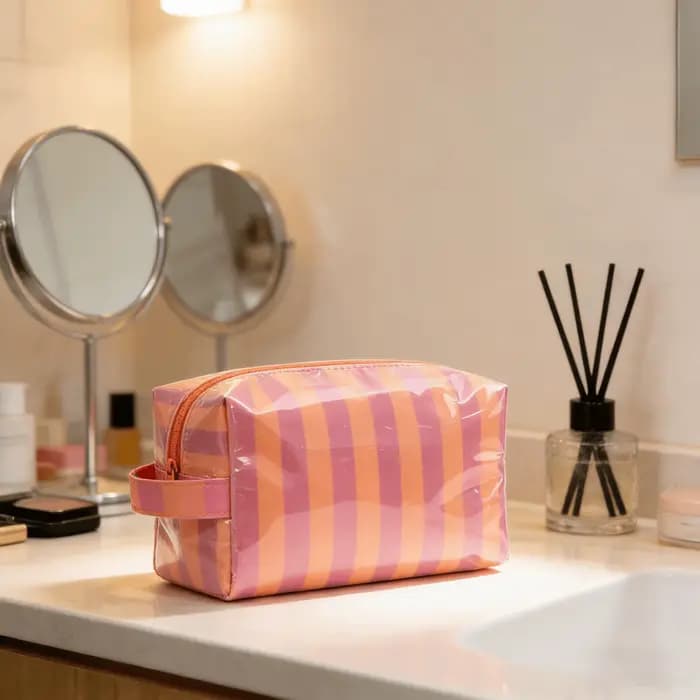 1 trousse de toilette rayée - Sac de rangement pour voyages d'affaires - Portable et décontracté - Idéal comme cadeau pour les vacances et les anniversaires