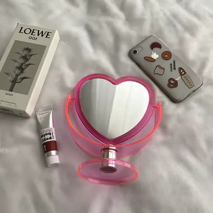 Miroir cosmétique double face en forme de cœur de style coréen