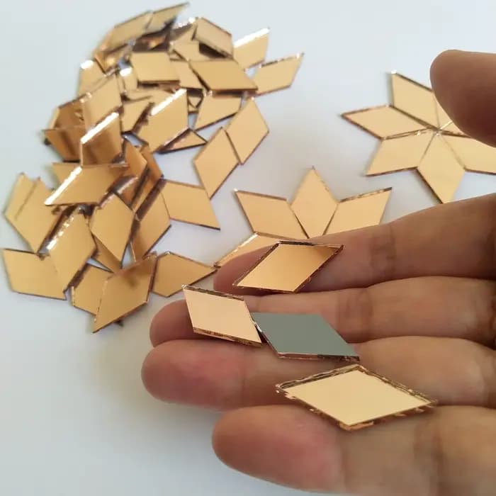 Tuiles de mosaïque miroir, 200 pièces de tuiles en forme de diamant, fournitures de mosaïque, fournitures d'artisanat, pièces de mosaïque en miroirs de verre véritable (Rose Gold Mir