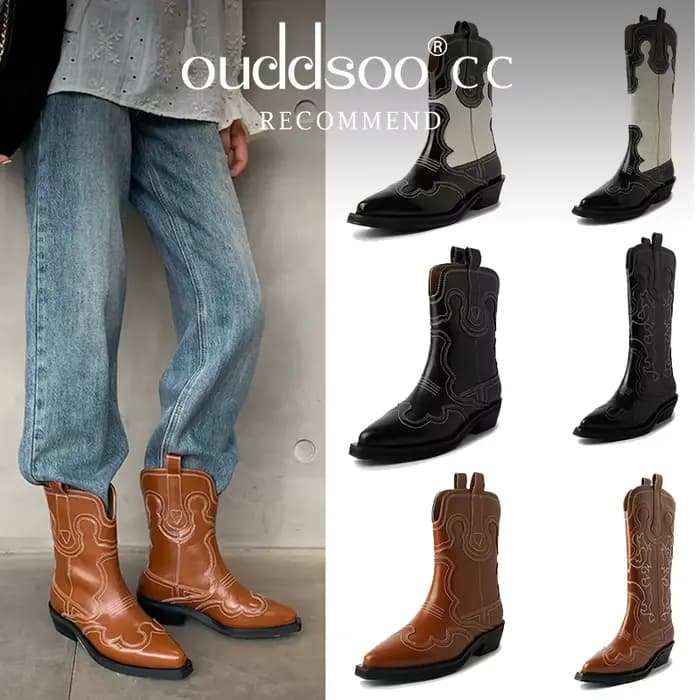 Ods-Bottes Western de Cowboy en Cuir group pour Femme, Brodées, Jolie tues, Parker, Mi-Mollet, Rétro, Mode Décontractée, Haute Qualité