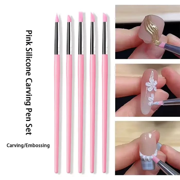 Brosse à ongles en Silicone, pointe de vernis Gel UV, Image 3D, bricolage, pointes, stylo, outils de manucure professionnels, 5 pièces/ensemble