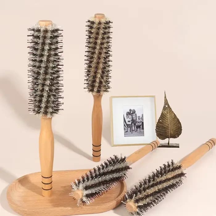 Brosse à cheveux en bois avec poils de sanglier naturels, peigne à cheveux en bois pour femmes, cheveux bouclés, coiffure