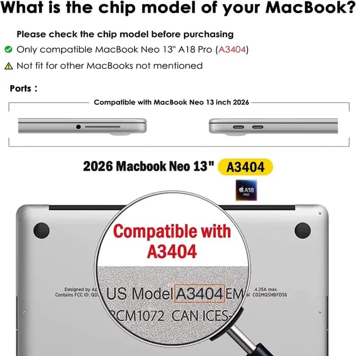 Étui de protection pour ordinateur portable MacBook Neo 13 pouces 2026 avec housse de clavier, coque rigide en plastique pour MacBook Neo A3404, accessoires