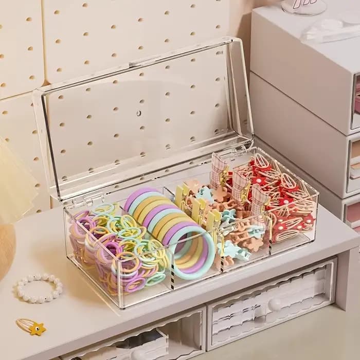 Boîte de rangement en acrylique pour accessoires de cheveux