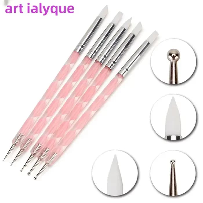 5 pièces 2 voies Nail Art acrylique Silicone pointe fleur stylo à ongles en acier inoxydable outils de pointage marbré