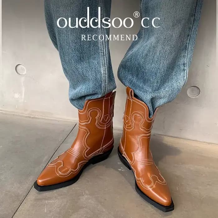 Ods-Bottes Western de Cowboy en Cuir group pour Femme, Brodées, Jolie tues, Parker, Mi-Mollet, Rétro, Mode Décontractée, Haute Qualité