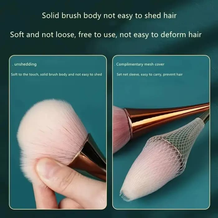 Pinceau à blush et highlighter à long manche en or rose