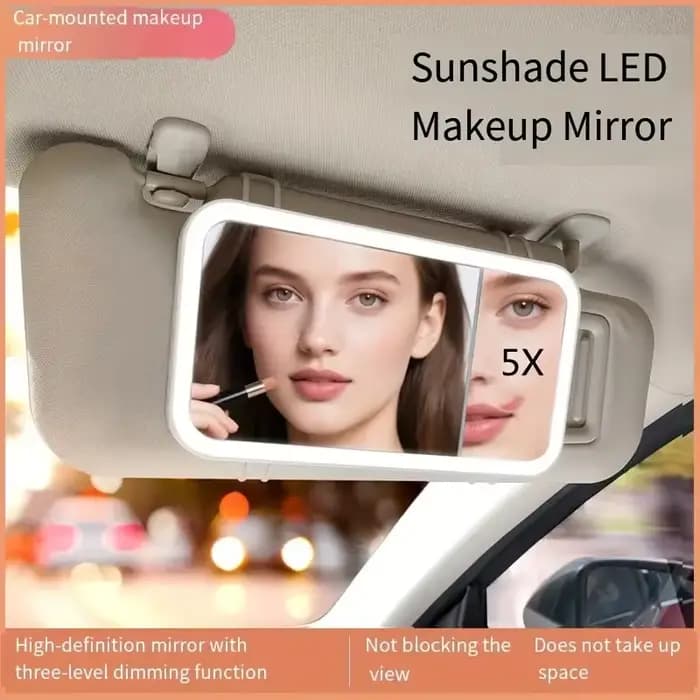 Miroir de maquillage de vanité de voiture avec lumières, miroir cosmétique LED à commande tactile à intensité variable avec grossissement 5X, 3 modes d'éclairage d'apparence