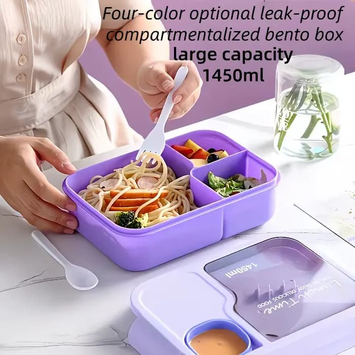 Boîte à bento - Boîte à lunch portable avec couverts intégrés et compartiment à sauce, boîte de rangement carrée pour repas, idéale pour l'école, le bureau et les voyages