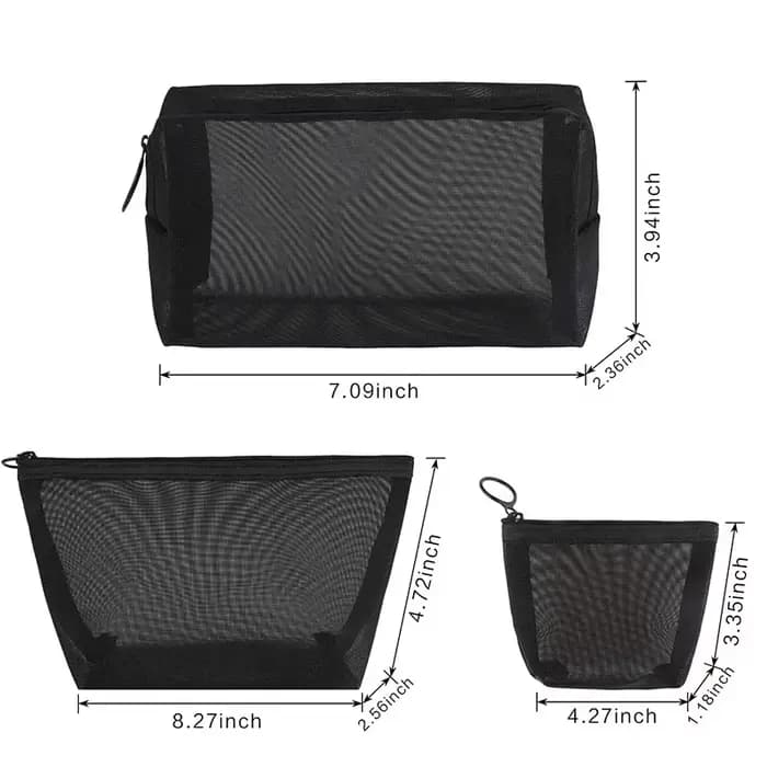 Trousses de toilette en maille noire pour femmes