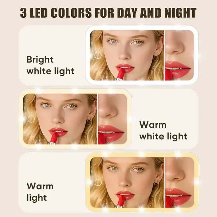 Miroir de maquillage de vanité de voiture avec lumières, miroir cosmétique LED à commande tactile à intensité variable avec grossissement 5X, 3 modes d'éclairage d'apparence