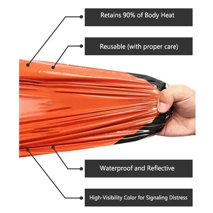Sac de couchage d'urgence, couverture de survie, sac de bivouac thermique en Mylar, abri léger, imperméable et portable pour le camping et la randonnée
