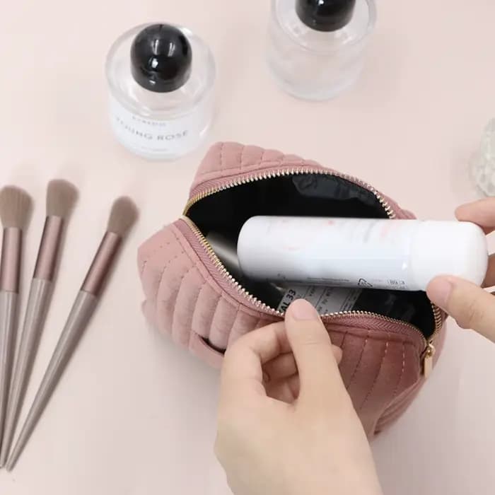 Trousse de Maquillage Personnalisée Grande Capacité en Velours Couleur Unie