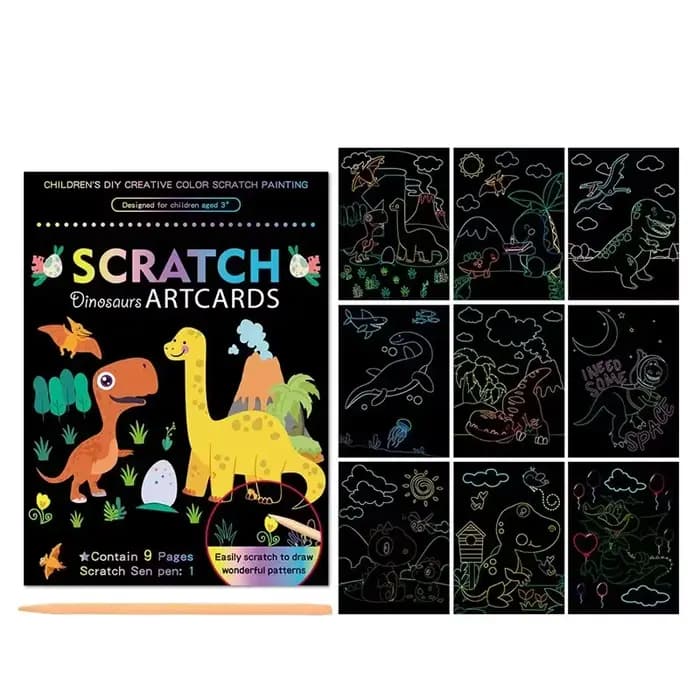 Kit de cartes en papier pour peinture artistique, couleur arc-en-ciel, planche à dessin magique dinosaure de dessin animé, jouets éducatifs pour enfants, jouets de noël
