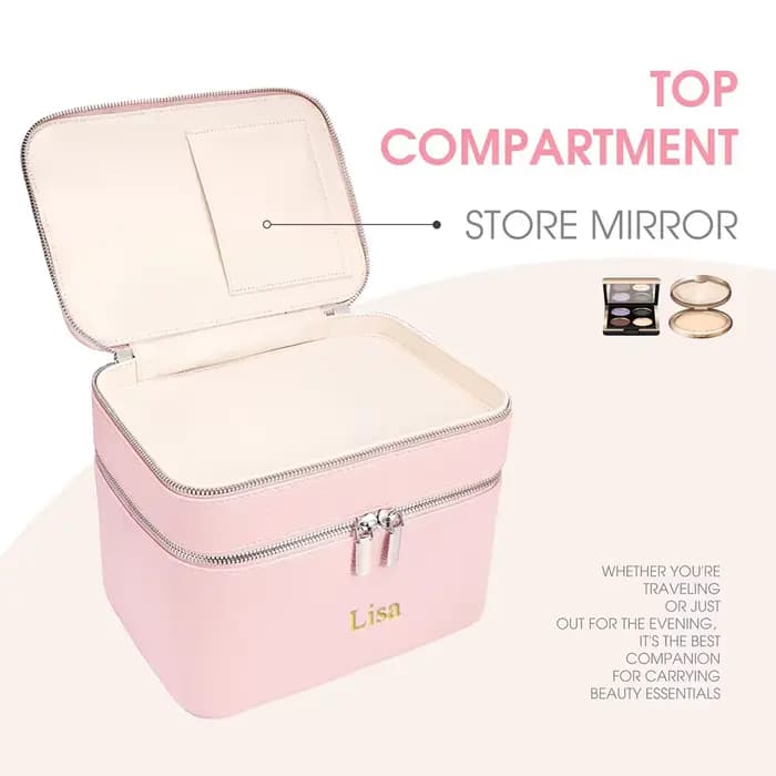 Trousse de maquillage professionnelle portable double couche avec nom personnalisé
