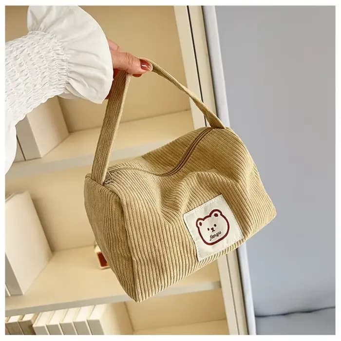 Grand sac de maquillage ours pour femmes, sac à cosmétiques en velours côtelé, sacs de maquillage, pochette à fermeture éclair avec poignée, organisateur de cosmétiques, trousse de toilette