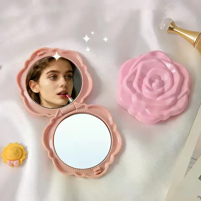 1PCS Miroir de poche rétro portable en forme de rose