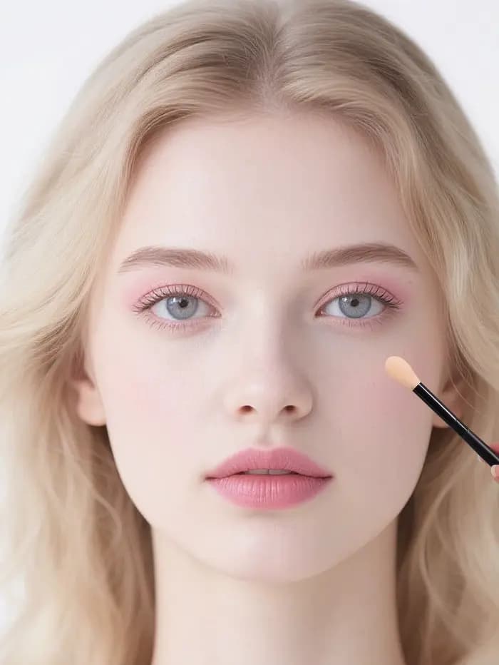 Ensemble de pinceaux de maquillage couleur champagne : pinceau surligneur flamme