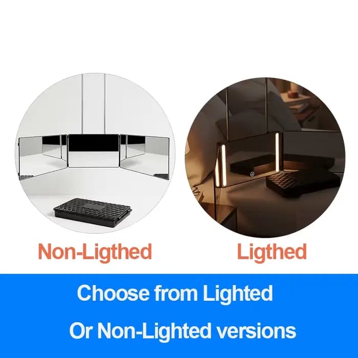 Miroir de coiffure 3 voies 360° avec lumières LED/sans lumière