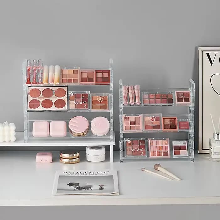 Présentoir de cosmétiques en acrylique à 3 niveaux, plateau de fard à paupières polyvalent, étagère de rangement pour Blush, jouets de bureau créatifs, organisateur d'articles divers