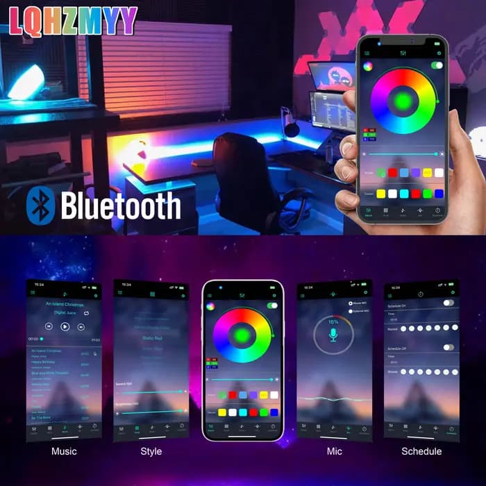 Bandes lumineuses LED de 1m à 40m |     Synchronisation musicale, télécommande 44 touches, alimentation USB, luminosité réglable, réglage de la minuterie, gradation des couleurs, adapté pour la chambr