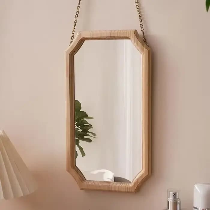 Miroir de maquillage rétro en bois massif
