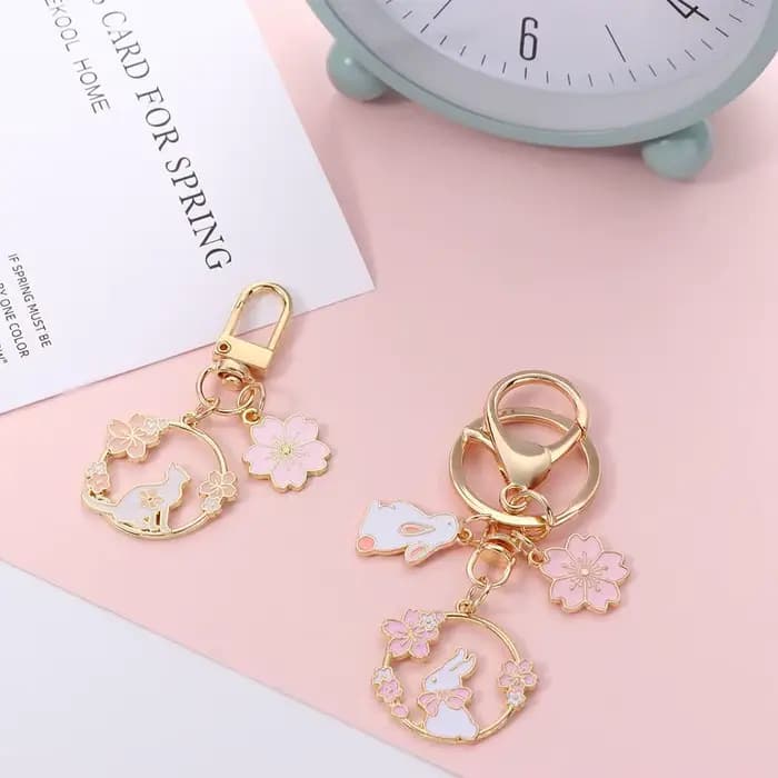 Emballage décoration sac ornements accessoires intérieurs casque pendentif rose Sakura sac pendentifs porte-clés lapin chat porte-clés